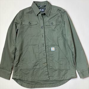 Carhartt Rugged Flex Utility Jacket Olive Green Loose Fit Workwear Shirt Jacket